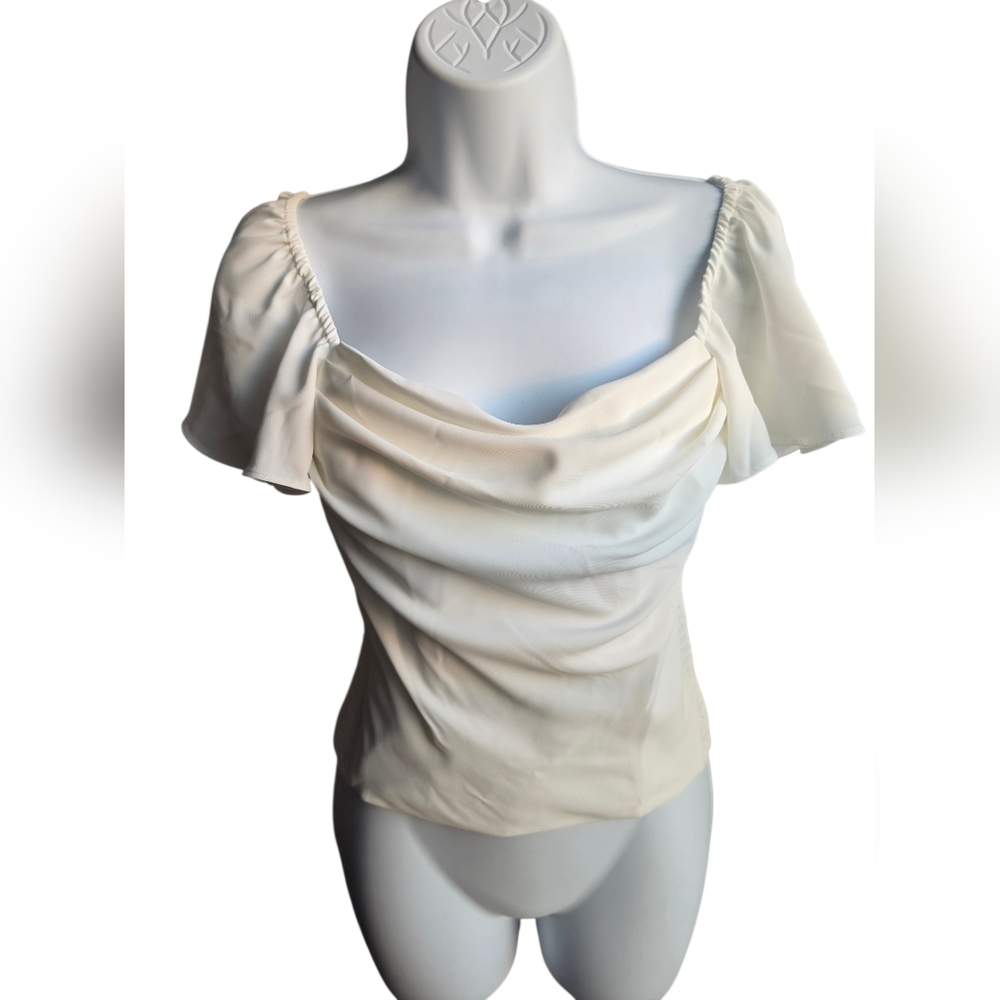 NWT Amanda Uprichard White Smocked Peplum Top Puff Sleeve Size XS